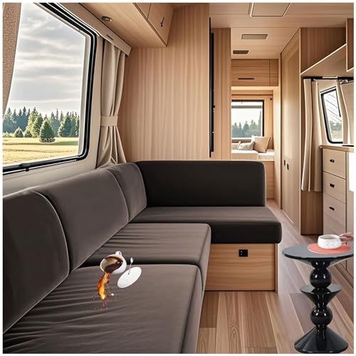 ZGDDPZA Stretch-Samt Wohnwagen Sitzkissenbezug Wasserabweisend, rutschfest, Mit Gummizug – Ersatzbezug Für Caravan, Camper, Wohnmobil, Sofa Oder Bank Inkl.2 Tischsets (Khaki,W 50-65cm L50-60cm) von ZGDDPZA