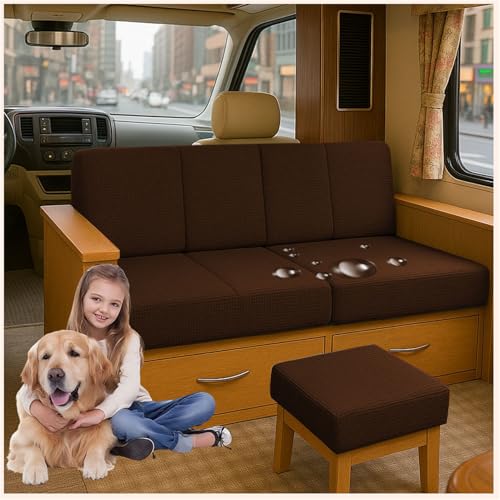 ZGDDPZA Stretch Sitzkissenbezüge für Wohnmobil, Caravan, Gartenbank Sofa Wasserabweisende mit 2 Gummibändern rutschfeste Jacquard Hussen für Rückenlehne Sitzfläche (Braun,L130-160cm W 40-65cm) von ZGDDPZA