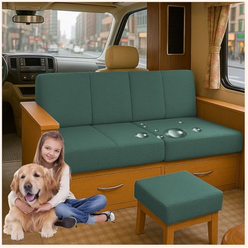 ZGDDPZA Stretch Sitzkissenbezüge für Wohnmobil, Caravan, Gartenbank Sofa Wasserabweisende mit 2 Gummibändern rutschfeste Jacquard Hussen für Rückenlehne Sitzfläche (Grün,L130-160cm W 40-65cm) von ZGDDPZA