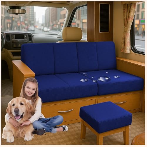 ZGDDPZA Stretch Sitzkissenbezüge für Wohnmobil, Caravan, Gartenbank Sofa Wasserabweisende mit 2 Gummibändern rutschfeste Jacquard Hussen für Rückenlehne Sitzfläche (Marineblau,L 190-220cmW 40-65cm) ZGDDPZA Stretch Sitzkissenbezüge für Wohnmobil, Caravan, Gartenbank Sofa Wasserabweisende mit 2 Gummibändern rutschfeste Jacquard Hussen für Rückenlehne Sitzfläche (Marineblau,L 190-220cmW 40-65cm) von ZGDDPZA