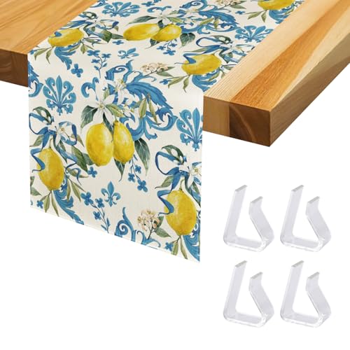 1 Stück Zitronenserviette, 4 Stück Tischdeckenclip, Tischdekoration Tischdecke, Küchentischdecke, Zitronenmuster Gartentischdecke von ZGDEIWGF