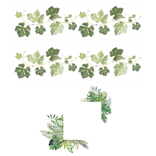 2 Grüne Blatt-Wandaufkleber, 1 Grüner Pflanzenschalter-Wandaufkleber, Küchen-Wanddekorationsaufkleber, Spiegelrahmen-Aufkleber, Badezimmer-Wandaufkleber von ZGDEIWGF