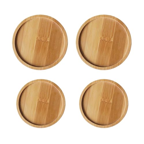 4 Stück Rundes Tablett, Teetassentablett, Kerzenuntersetzer Aus Holz, Geschirrtablett, Duftkerzenhalter, Einfache Untertasse, Taufkerzenhalter (8 cm, 10 cm) von ZGDEIWGF