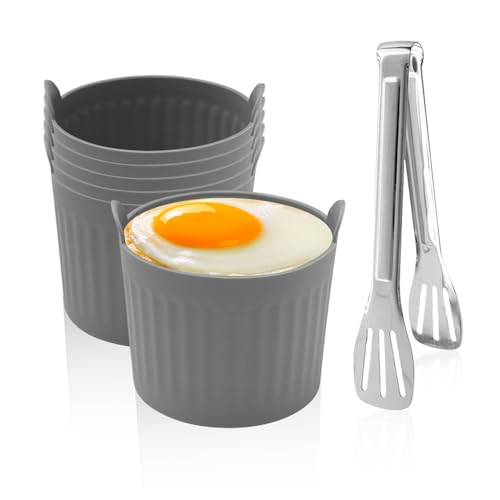 6 Stück Antihaft-Silikon-Eierkocher, 1 Runder Kopfclip, Pochierte Eierform, Luftfritteusen-Eierkocher, Eierringform von ZGDEIWGF