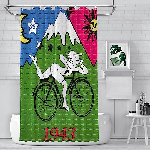 ZGDPBYF Albert Hofmann Badezimmer-Duschvorhänge, Fahrrad, Radfahren, wasserdichte Trennwand, einzigartige Heimdekoration, Badezimmer-Zubehör, wie abgebildet, 183 x 183 cm von ZGDPBYF