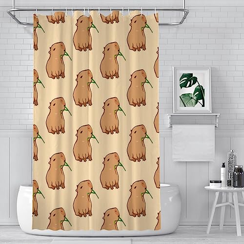 ZGDPBYF Capybara Duschvorhänge mit Blättern, niedliches Tier, wasserdichter Stoff, lustige Badezimmer-Dekoration mit Haken, Wohnaccessoires, wie abgebildet, 183 x 208 cm von ZGDPBYF