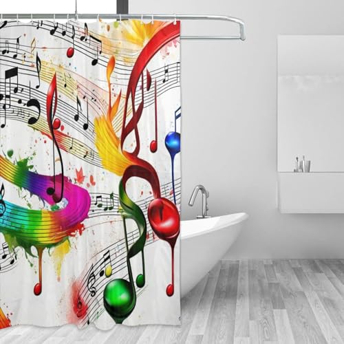 ZGDPBYF Duschvorhang, Chromatische Melodie, lebendig, Musik, Cartoon, lustiger Vorhangstoff, Badezimmer, mit Haken, waschbar, 220 x 180 cm (B x H) von ZGDPBYF