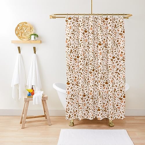 ZGDPBYF Duschvorhang, Vintage, Terrazzo-Muster, Terrazzo-Muster, Terrakotta, Beige, wasserdicht, Duschvorhang, Stoff, Badezimmer-Dekor mit Haken, 220 x 180 cm (B x H) von ZGDPBYF