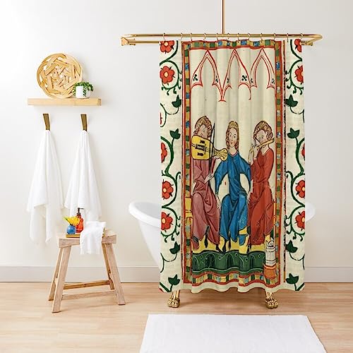 ZGDPBYF Duschvorhang, mittelalterliche Musik und Musiker, Vintage-Wildrosen, wasserdichter Duschvorhang, Stoff, Badezimmer-Dekor mit Haken, 200 x 180 cm (B x H) von ZGDPBYF