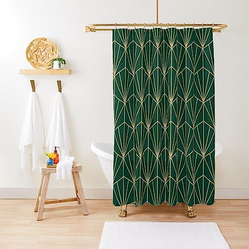ZGDPBYF Duschvorhang Retro Geometrie Art Deco in Grün und Gold Wasserdicht Duschvorhang Stoff Badezimmer Dekor mit Haken 220 B x 180 H cm von ZGDPBYF