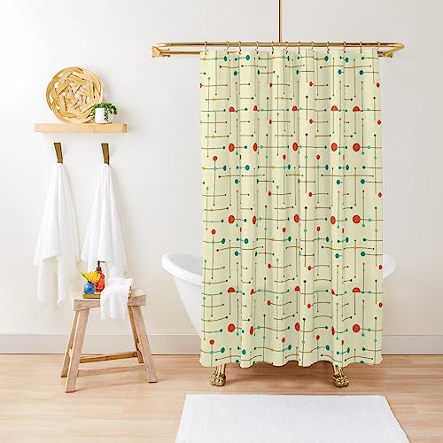 ZGDPBYF Duschvorhang Retro Vintage Mid-Century Line Wasserdicht Duschvorhang Stoff Badezimmer Dekor mit Haken 200 B x 180 H cm von ZGDPBYF
