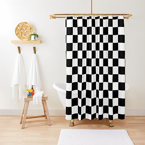 ZGDPBYF Duschvorhang Schwarz und Weiß Kariert Duschvorhang Wasserdicht Badezimmer Duschvorhang Badezimmerzubehör Wasserdicht Duschvorhang Stoff Badezimmer Dekor mit Haken 220 B x 180 H cm von ZGDPBYF