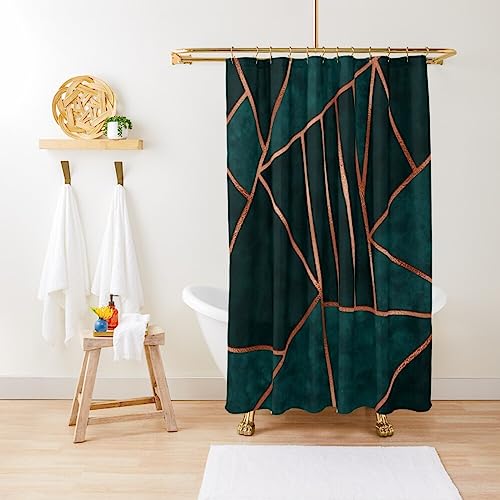 ZGDPBYF Duschvorhang Smaragd und Gold Kupfer Geometrie Wasserdicht Duschvorhang Stoff Badezimmer Dekor mit Haken 200 B x 180 H cm von ZGDPBYF