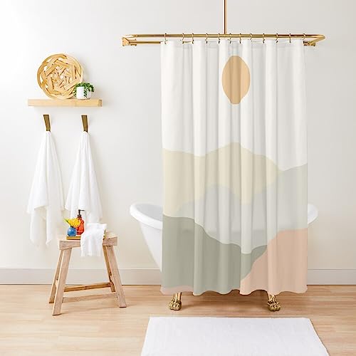 ZGDPBYF Duschvorhang Sonne Minimalistische Landschaft Berge Wasserdicht Duschvorhang Stoff Badezimmer Dekor Mit Haken 150 B x 180 H cm von ZGDPBYF