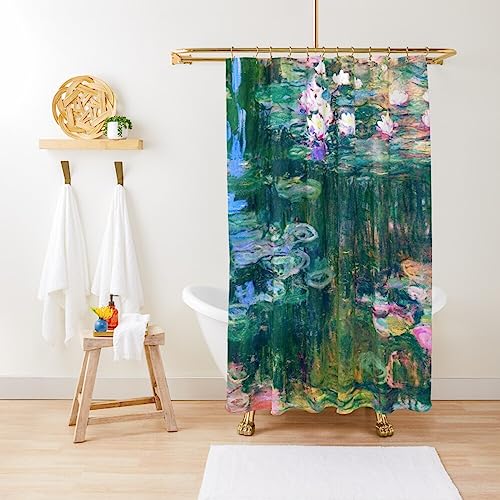 ZGDPBYF Duschvorhang Vintage Aquarell Malerei Seerosen Monet Wasserdicht Duschvorhang Stoff Badezimmer Dekor Mit Haken 200W X 180H Cm von ZGDPBYF