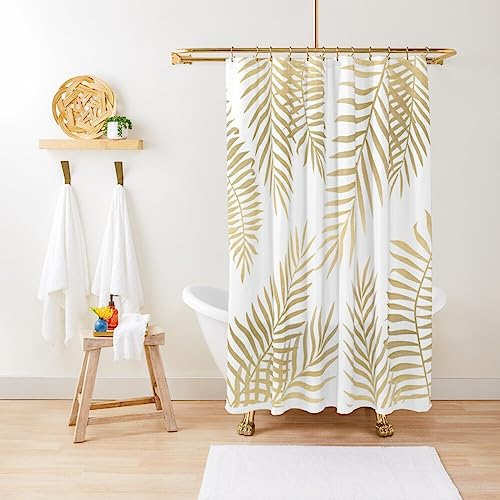 ZGDPBYF Duschvorhangpflanze Gold Palmblätter Wasserdicht Duschvorhang Stoff Badezimmer Dekor mit Haken 200 B x 180 H cm von ZGDPBYF