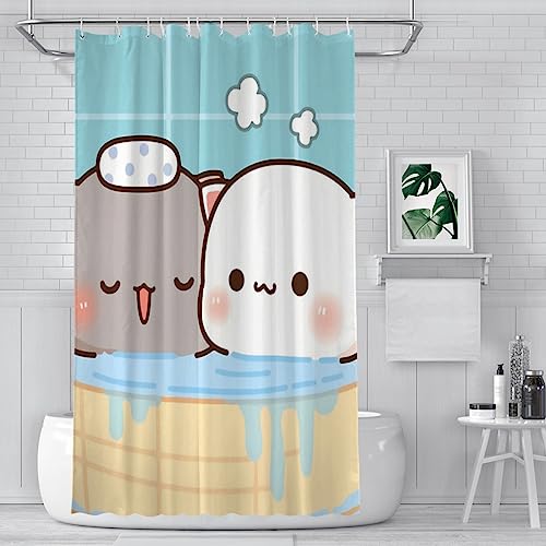 ZGDPBYF Pfirsich- und Goma-Mochi-Badevorhänge, wasserdichter Stoff, kreative Badezimmerdekoration mit Haken, Wohnaccessoires, wie abgebildet, 183 x 203 cm von ZGDPBYF