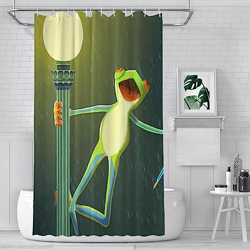 ZGDPBYF Singing In The Rain Frosch Badezimmer Duschvorhänge Wasserdicht Trennvorhang Lustige Wohnkultur-Zubehör, wie abgebildet, 183 x 203 cm 72 x 80 Zoll von ZGDPBYF