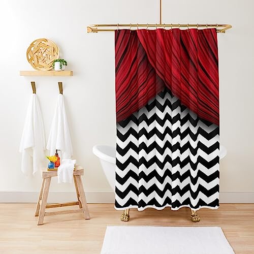 ZGDPBYF Twin Peaks Rote Vorhänge, Schwarz und Weiß, Chevron-Duschvorhang, Badezimmer und Duschvorhang, 150 x 180 cm (B x H) von ZGDPBYF