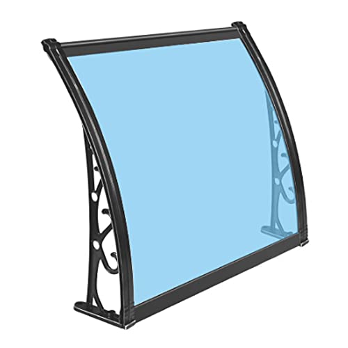 Türvordach im modernen Stil, Veranda-Markise, Fenster-Regenschutz, Dachüberdachung, 2,5 mm Dicke Polycarbonat-Abdeckung, getöntes Türvordach, blau mit schwarzer Halterung (80 x 360 von ZGFHNY