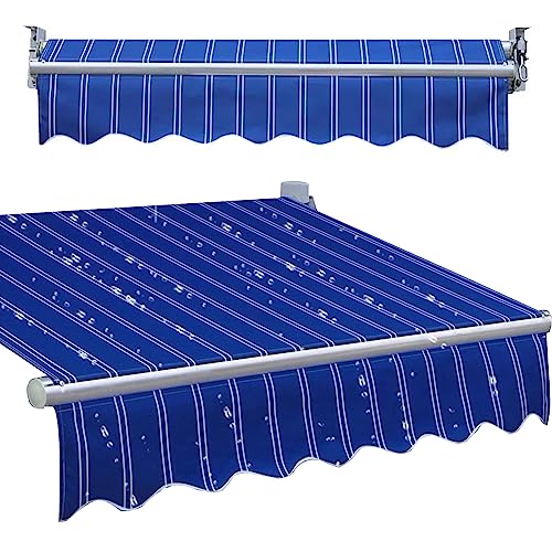 Einziehbare Markise, Sonnenschutz, wasserdicht, UV-beständig, Canvas-Stoff, Sonnenschutz für den Außenbereich, für Balkon, Terrasse, Patio (Größe: 3,9 x 2,4 m, Farbe: Blau) von ZGFOZJGC