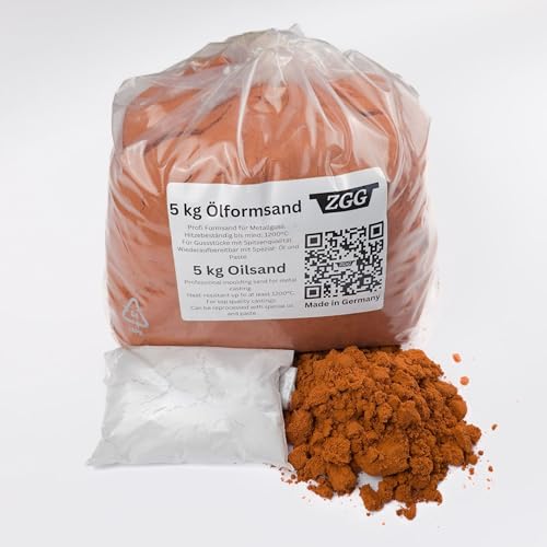 Formsand, Ölsand für Metallguss, 100g Talkum gratis, Made in Germany, für Metall-Guss, sehr feinkörnig, wiederverwendbar, feuerfest, Ideal für Kunst- und Hobbygießer (5kg + 100g Talkum) von ZGG