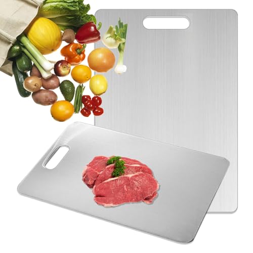 Titan Schneidebrett aus 100 % Titan,Doppelseitiges,kratzfestes & BPA-freies Titanium Cutting Board,Rostfrei,hygienisch,lebensmittelecht,Spülmaschinenfestes Schneidebrett für Fleisch & Gemüse（34x23cm） von ZGGZHeim
