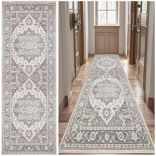 ZGHGEUO Teppich Läufer Flur rutschfest 90 x 450 cm Läufer Teppich Indoor Vintage Flur Küche Teppichläufer Küchenteppich Waschbar Teppich Läufer für Flur Küche Eingang Wohnzimmer von ZGHGEUO