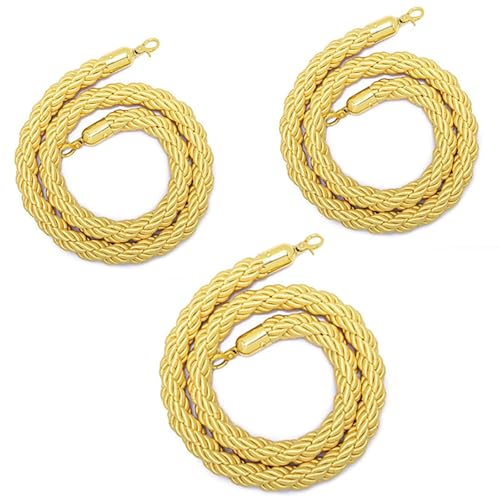 3er-Pack gelbe Absperrseile zur Kontrolle von Menschenmengen – 4–8 Fuß geflochtenes Warteschlangenseil for Veranstaltungen, Hotels und Ausstellungen(Gold Hook,60cm) von ZGHQHCDRH