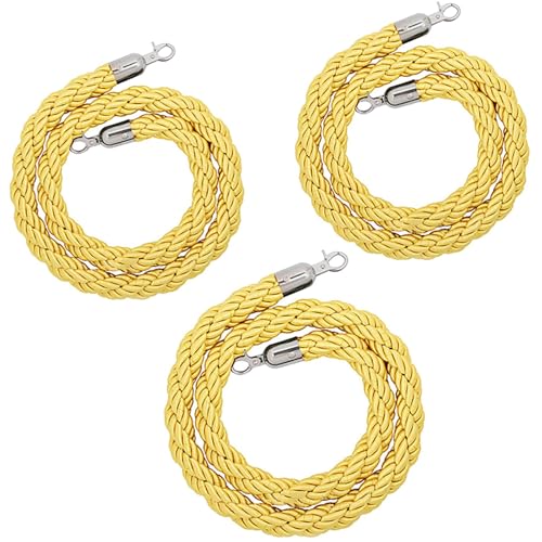 3er-Pack gelbe Absperrseile zur Kontrolle von Menschenmengen – 4–8 Fuß geflochtenes Warteschlangenseil for Veranstaltungen, Hotels und Ausstellungen(Silver Hook,245cm) von ZGHQHCDRH