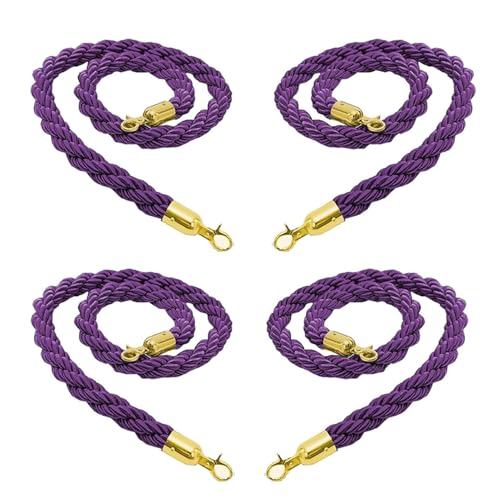 4-teiliges lila geflochtenes Absperrseil-Set zur Kontrolle von Menschenmengen – 3–9 Fuß langes Handlauf-Warteschlangenseil mit Metallhaken(180cm) von ZGHQHCDRH