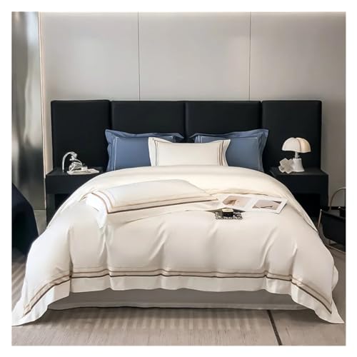 Bettwäsche-Set bestehend aus vier Teilen: Bettwäsche-Sets aus 100 % ägyptischer Baumwolle, Linien, europäische Stickerei, 600 TC Bettwäsche, Bettbezug-Set , Queen-King-Size-Bettwäsche(Bianco,Queen) von ZGHQHCDRH