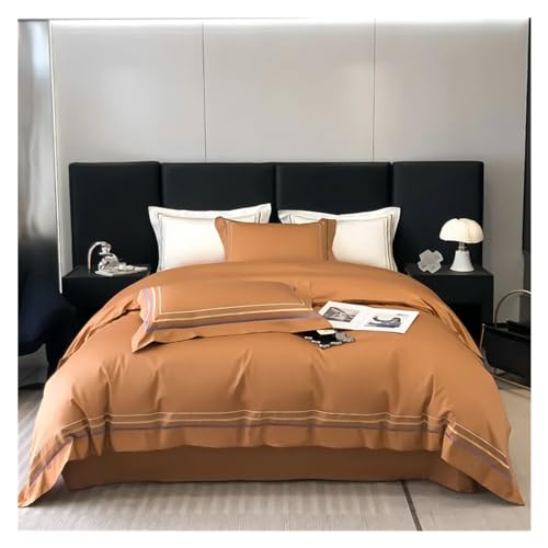 Bettwäsche-Set bestehend aus vier Teilen: Bettwäsche-Sets aus 100 % ägyptischer Baumwolle, Linien, europäische Stickerei, 600 TC Bettwäsche, Bettbezug-Set , Queen-King-Size-Bettwäsche(Brown,Queen) von ZGHQHCDRH