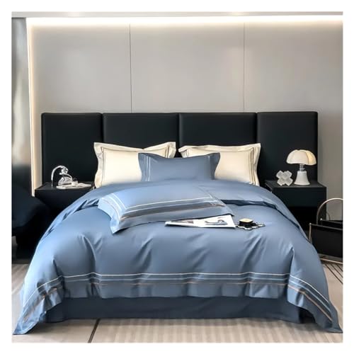 Bettwäsche-Set bestehend aus vier Teilen: Bettwäsche-Sets aus 100 % ägyptischer Baumwolle, Linien, europäische Stickerei, 600 TC Bettwäsche, Bettbezug-Set , Queen-King-Size-Bettwäsche(Dark Blue,Queen) von ZGHQHCDRH