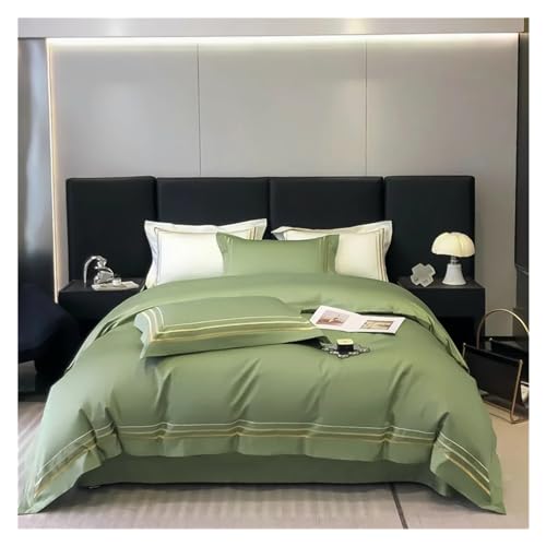 Bettwäsche-Set bestehend aus vier Teilen: Bettwäsche-Sets aus 100 % ägyptischer Baumwolle, Linien, europäische Stickerei, 600 TC Bettwäsche, Bettbezug-Set , Queen-King-Size-Bettwäsche(Green,King) von ZGHQHCDRH