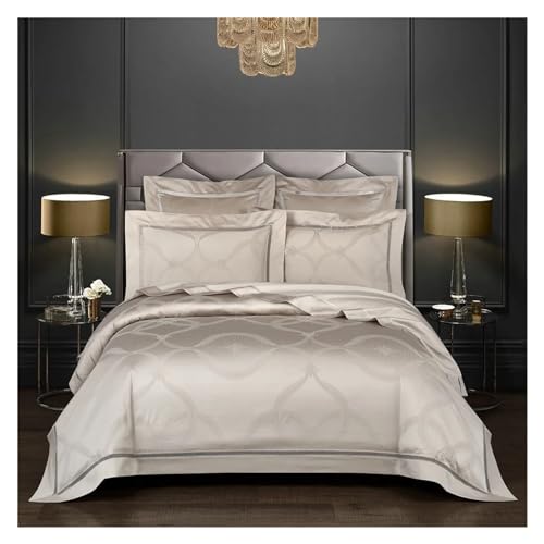 Bettwäsche-Set bestehend aus vier Teilen: Europäisches Dunkelgold-Satin-Bettbezug-Set aus ägyptischer Baumwolle, 4-teilig, Jacquard, Queen-Size-Bettwäsche, Kissenbezüge(A,King size 2.0M Bed 4pcs) von ZGHQHCDRH