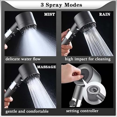 Dusche Mit Filter Hochdruck-Duschkopf Wassersparende Dusche Mit Wasserfilter 3 Formknöpfe Steuerbar(1.5m sliver pipe) von ZGHQHCDRH