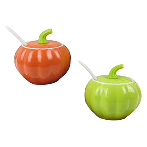 Gewürzdose, 2 stücke Kürbis Form s Keramik Gewürz Glas Zucker Salz Container Set Würze Töpfe Würze Box mit Deckel Löffel for Küche Kann von ZGHQHCDRH