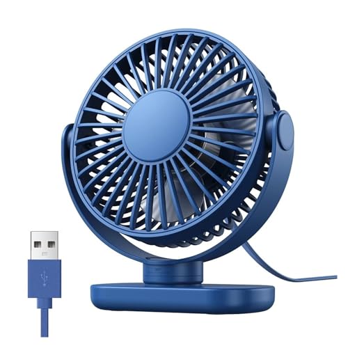 Handgehaltene Ventilatoren, Tragbarer Mini-USB-Tischventilator, 360 ° Drehung, 3 Geschwindigkeiten, starker Luftstrom, kleiner Kühlventilator for den Schreibtisch im Schlafzimmer, Zuhause, Büro(Blue) von ZGHQHCDRH