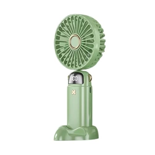 Handgehaltene Ventilatoren, USB-Handventilator, Mini-Ventilator, faltbar, tragbar, for Aufhängen am Hals, wiederaufladbarer USB-Ventilator mit 5 Geschwindigkeiten, mit Telefonständer und Display(Green von ZGHQHCDRH