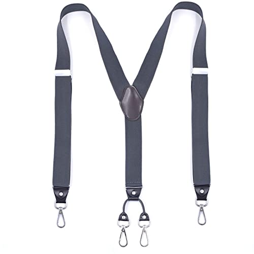 Hosenträger, 3,5 * 125 cm Mode Hosenträger Leder 4 Clips Klammer Männlich Vintage Casual Hochzeit Party Hosen Strap Ehemann Geschenk(Grey) von ZGHQHCDRH