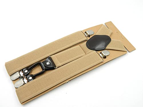 Hosenträger, 3,5 cm breit X-Form Hosenträger 4 Clips for Erwachsene Frauen Männer Junge Mädchen Hochzeit Party Event-Schwarz Blau Rot(Beige) von ZGHQHCDRH