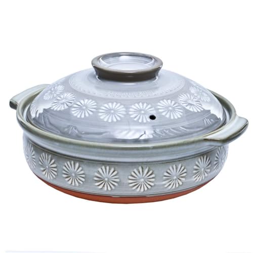 Keramiktopf, Keramik-Hot Pot-Auflauf, runder Steingut-Tontopf mit Deckel, wärmeisolierter Hot Pot, Tontopf mit Doppelgriff, Kochgeschirr for Eintopfsuppe, Blau, Weiß(33.5cm) von ZGHQHCDRH