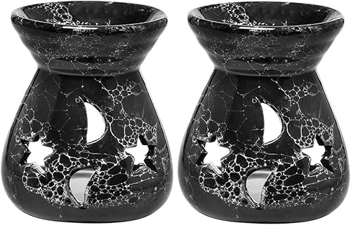 Kerzenhalter, Set mit 2 Aromatherapie-Brennern/Kerzenhaltern for ätherische Öle aus schwarzer Keramik for Meditation von ZGHQHCDRH