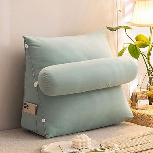 Lese-Kissen, Dreieckige Keil-Bettruhe, großes Lounge-Kissen for Erwachsene mit Rückenlehne und Nacken-/Armstütze, Rückenstütze mit Armlehnen, ideal for Lesen im Bett oder Fernsehen(Bean Green,45 x 50 von ZGHQHCDRH