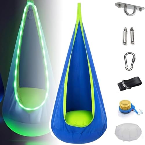 Leuchtender Kinder-Pod-Schaukelsitz, Hängemattenschaukel Für Kinder Mit LED-Lichtern, 160 X 70 Cm Großes Camping-Hängemattenzelt Mit Luftkissen Und LED-Licht, Schaukelstuhl Für Drinnen Und(Blue) von ZGHQHCDRH