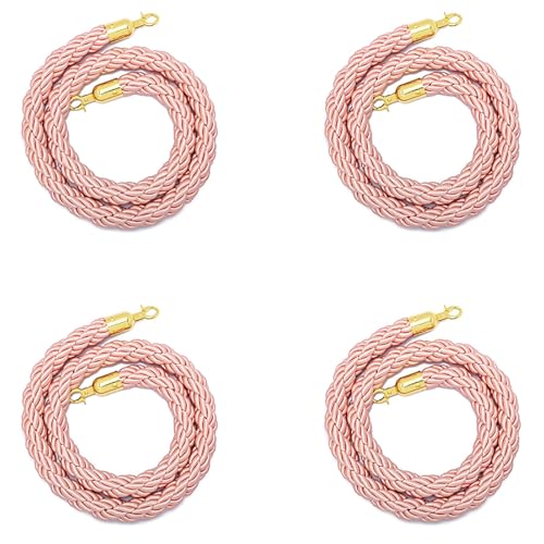 Premium-Absperrseil in Pink – 4 Stück gedrehte Hanfseile mit goldenen Haken for die Kontrolle von Menschenmengen und das Eventmanagement (2–10 Fuß)(90cm) von ZGHQHCDRH