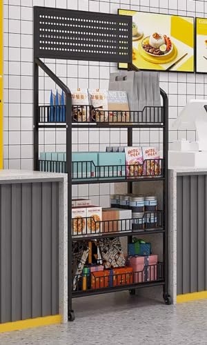 Produktpräsentationsregal, 3/4/5-stufiger Bodenständer for Convenience Store, Supermarkt, Apotheke, Küchentheke, Einzelhandelskorbregal(Black 4 Tier,L 60CM/24IN) von ZGHQHCDRH