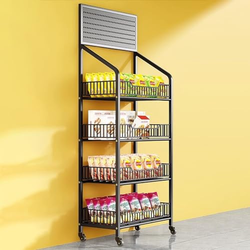 Produktpräsentationsregal, 55 Zoll hohe Supermarktregale, Snackregal for Einzelhandelsgeschäfte/Haus/Party/Speisekammer mit 4 Rädern und 15 Haken(B,140x50cm/55.1x15.7in) von ZGHQHCDRH