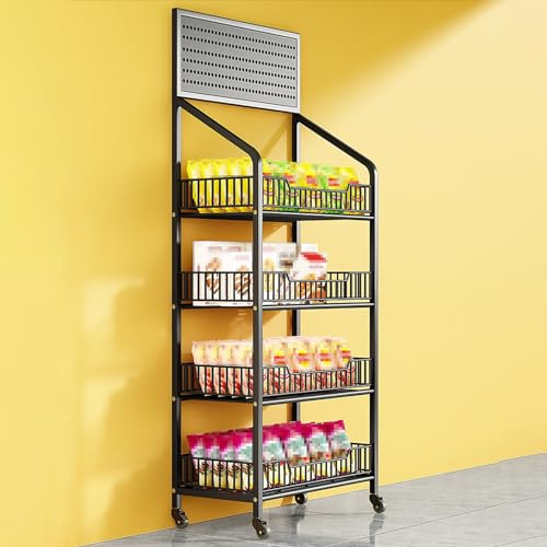 Produktpräsentationsregal, Großes 4-stufiges Supermarkt-Snackregal aus Metall, Chips-Ausstellungsständer for Einzelhandelsgeschäfte mit Rollen(140x27x60cm) von ZGHQHCDRH